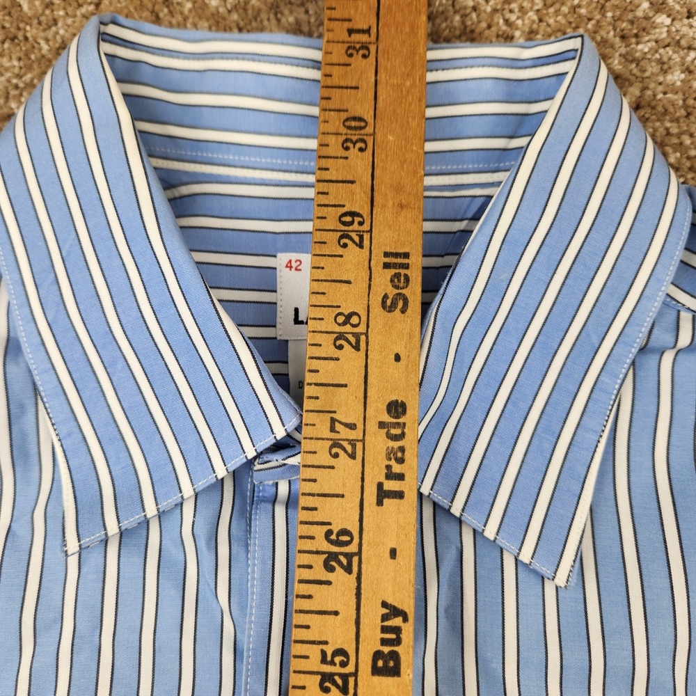 Lacoste Mens Blue White Striped Long Sleeve Button Down Shirt Size 42 L - Picture 6 of 6